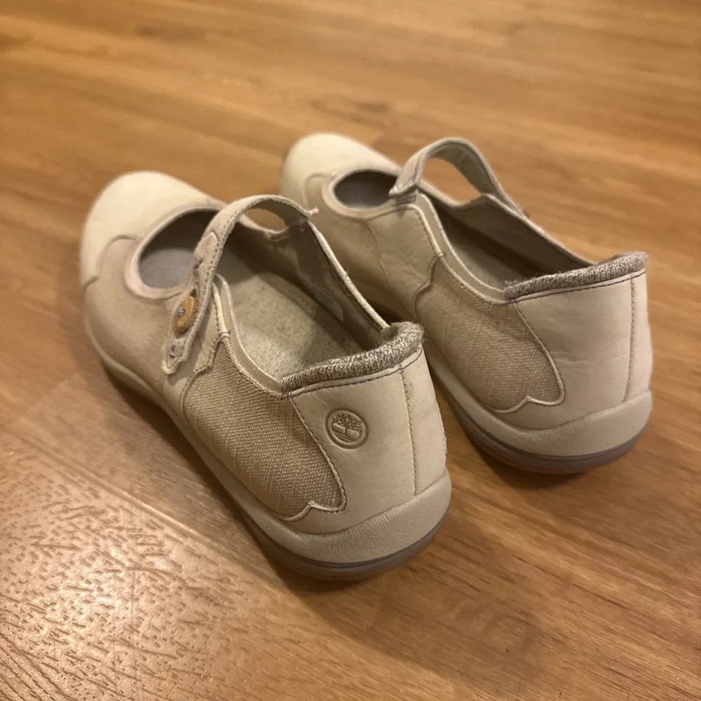 Timberland Earthkeepers Mary Jane Shoes Womens 10M Beige Leather Canvas Vibrant